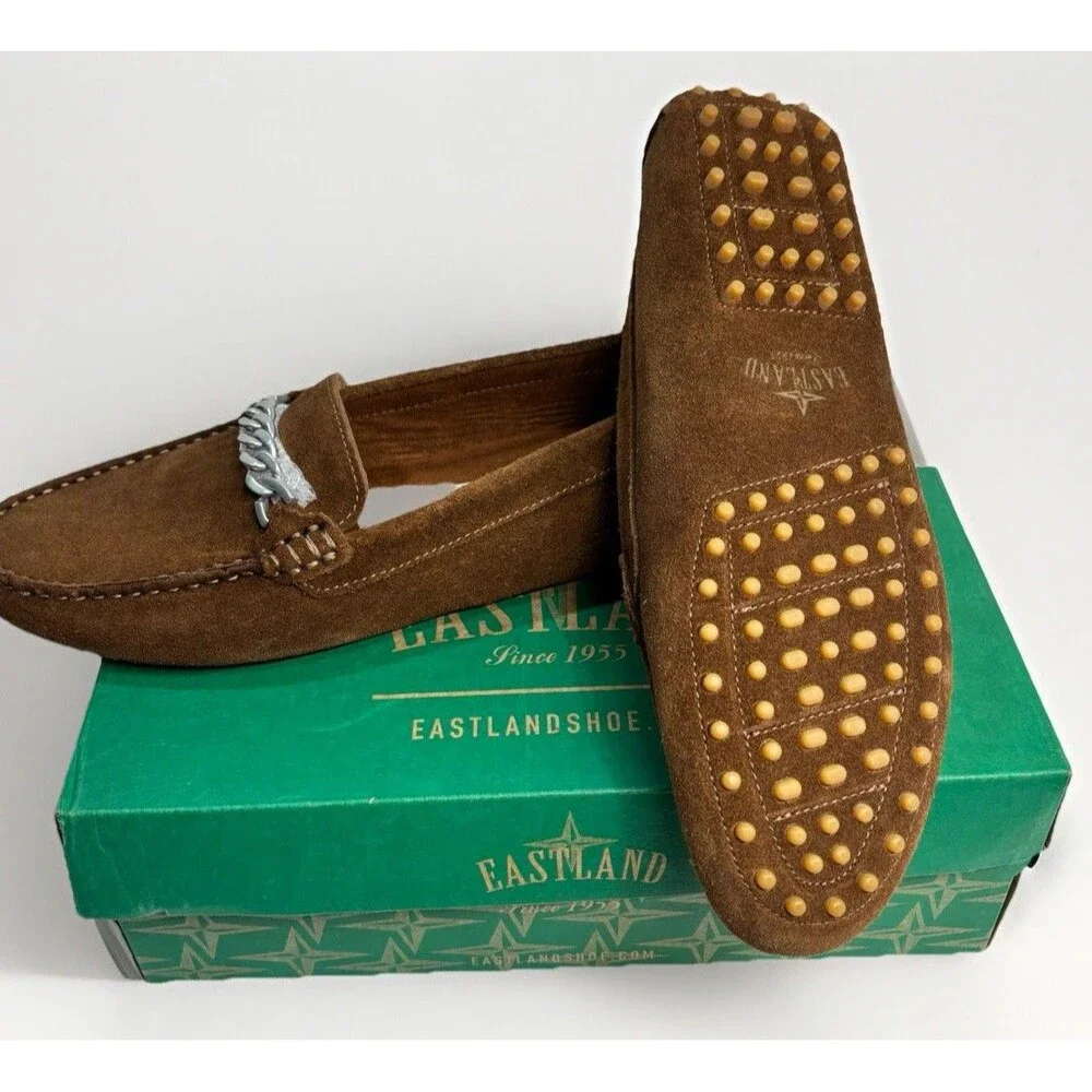 Eastland Sawgrass Women’s 10M Brown Suede Driving Moc Loafers Chain Bit 3289-04